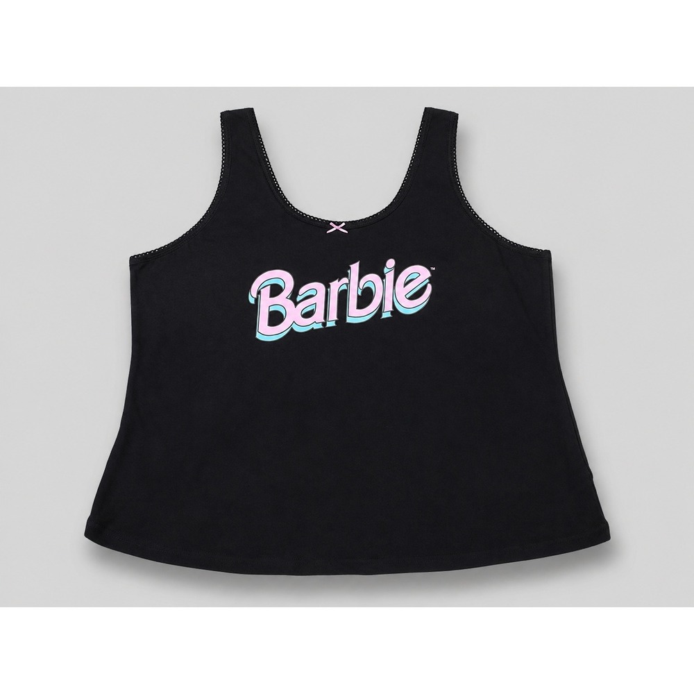 Torrid Barbie Lounge Tank Top Size 5 Black Lace Trim Bow Logo Sleep Pajama